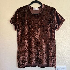 Sign Here Crushed Velvet Short Sleeve Tee - Chocolate Brown